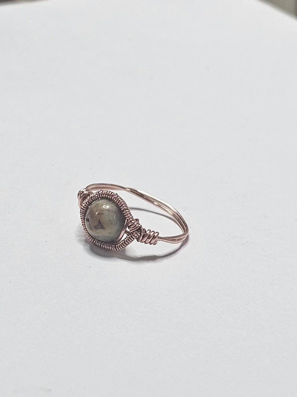 Copper Wire-Wrapped Grounding Jasper Ring - Green Jasper Center